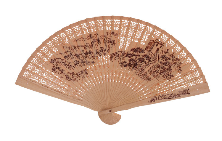 Hand held fan wood sandalwood women folding fan wooded carving antique craft Chinese style Gift box