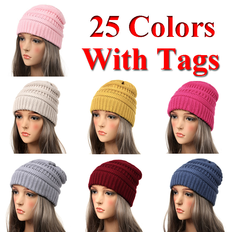 Drop Shipping 2018 Seal Beanies Winter Hats for Women Knitted Hat With Tag Warm Baggy Stretch Knit Chunky Cable Beanie Ski Cap S18120302