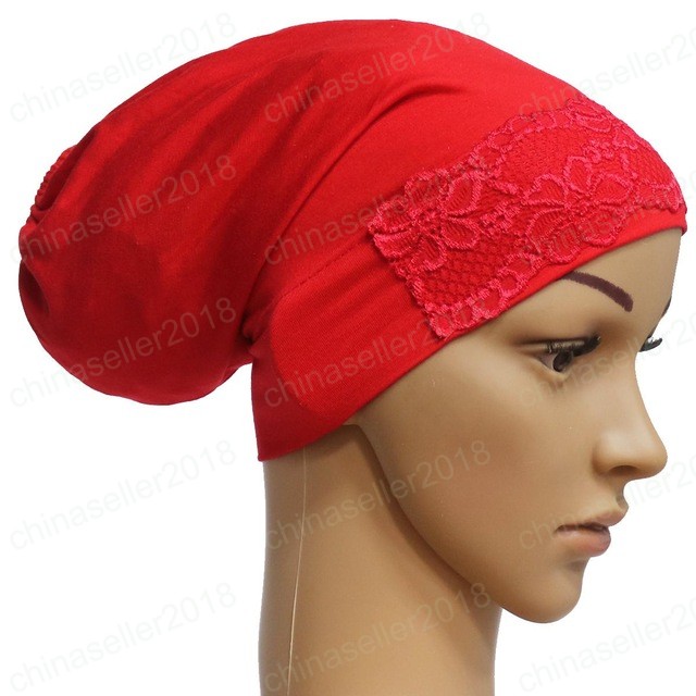 Women Muslim Inner Cap Under Scarf Islamic Patchwork Turban Hats Hijab Headwear Wrap Lace Bonnet Hair Loss Arab Islamic Beanie