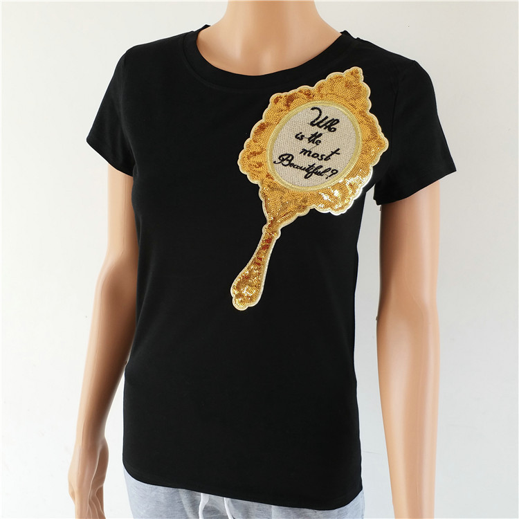 2020 high quality lady top Spring Summer T Shirt Women Fashion Sequin Mirror Short Sleeve Women T-Shirts O-neck elegant cute Women Tops, Black
2020 high quality lady top Spring Summer T Shirt Women Fashion Sequin Mirror Short Sleeve Women T-Shirts O-neck elegant cute Women Tops, Black