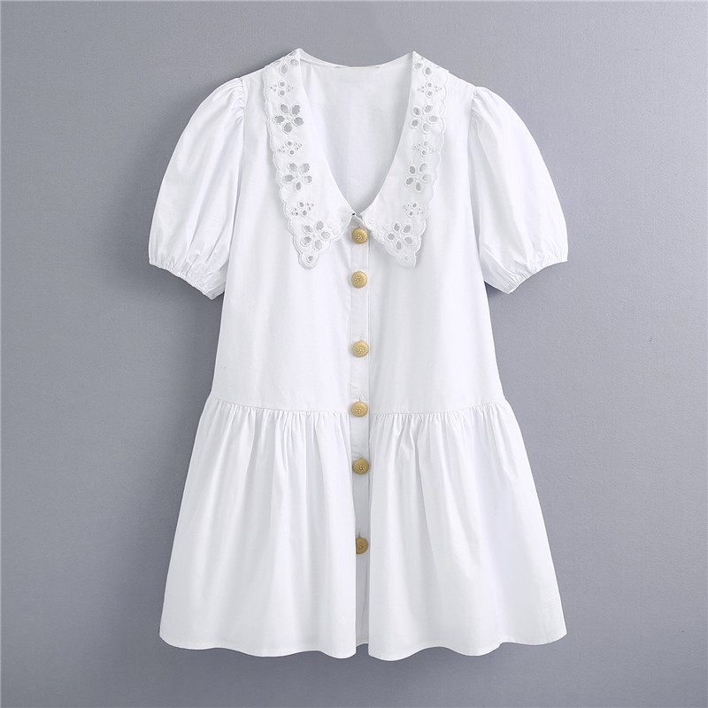 Sweet White Hollow Out Pleated Women Dress Fashion Lapel Collar Puff Sleeve Female Dresses Preppy Style Vestidos Mujer
Sweet White Hollow Out Pleated Women Dress Fashion Lapel Collar Puff Sleeve Female Dresses Preppy Style Vestidos Mujer