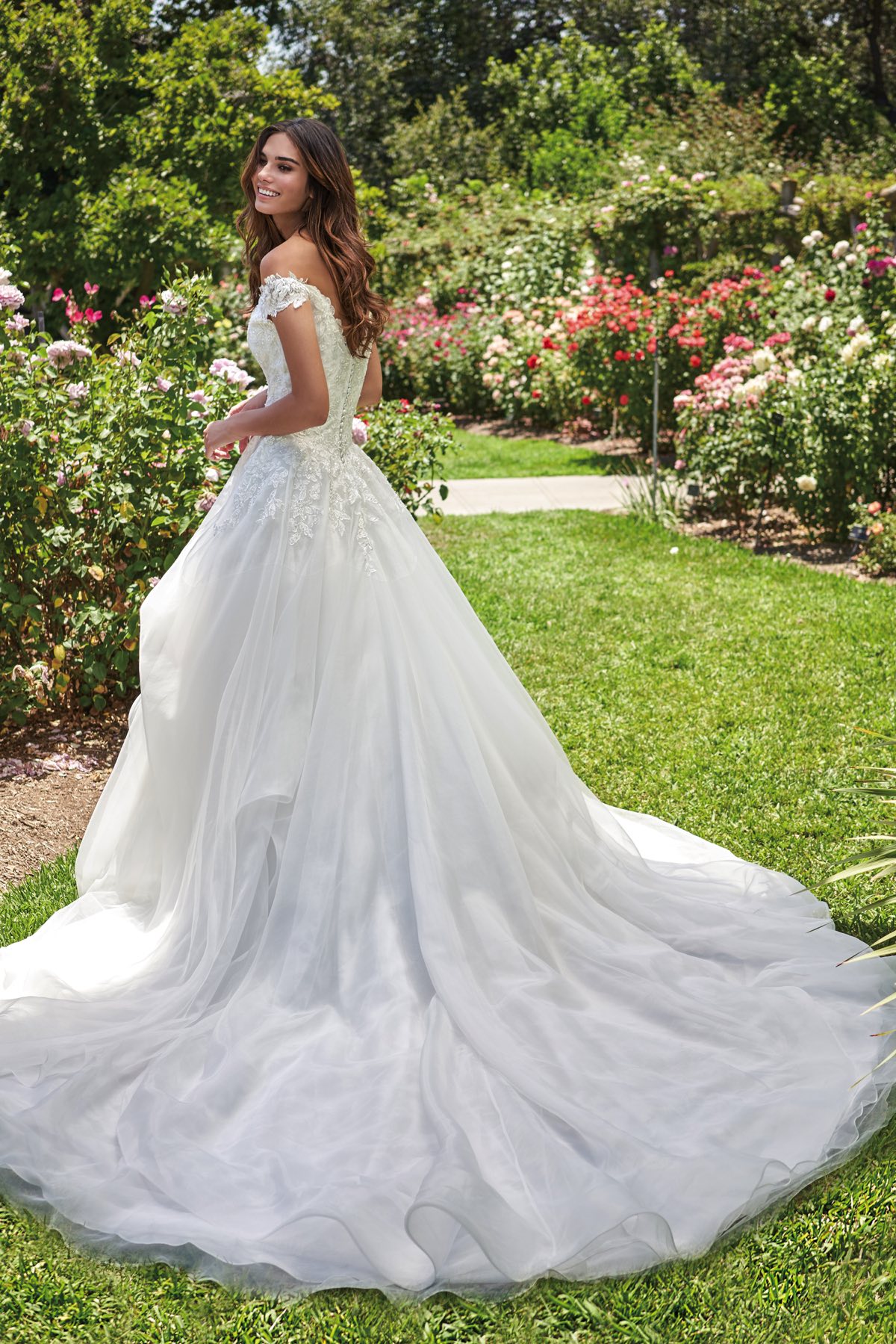 jasmine off shoulder wedding dresses lace sleeveless bridal gowns new fashion tiered fuffles appliques backless wedding dress