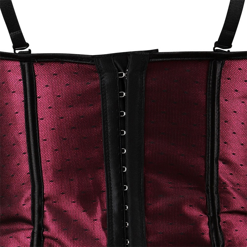 Gartered Polka Dots Halter Bustier Women Black Ribbed Front Lace-up Body Modeling Strap Corset Plus Size S-6XL Sexy Clubwear with Padded Cup
