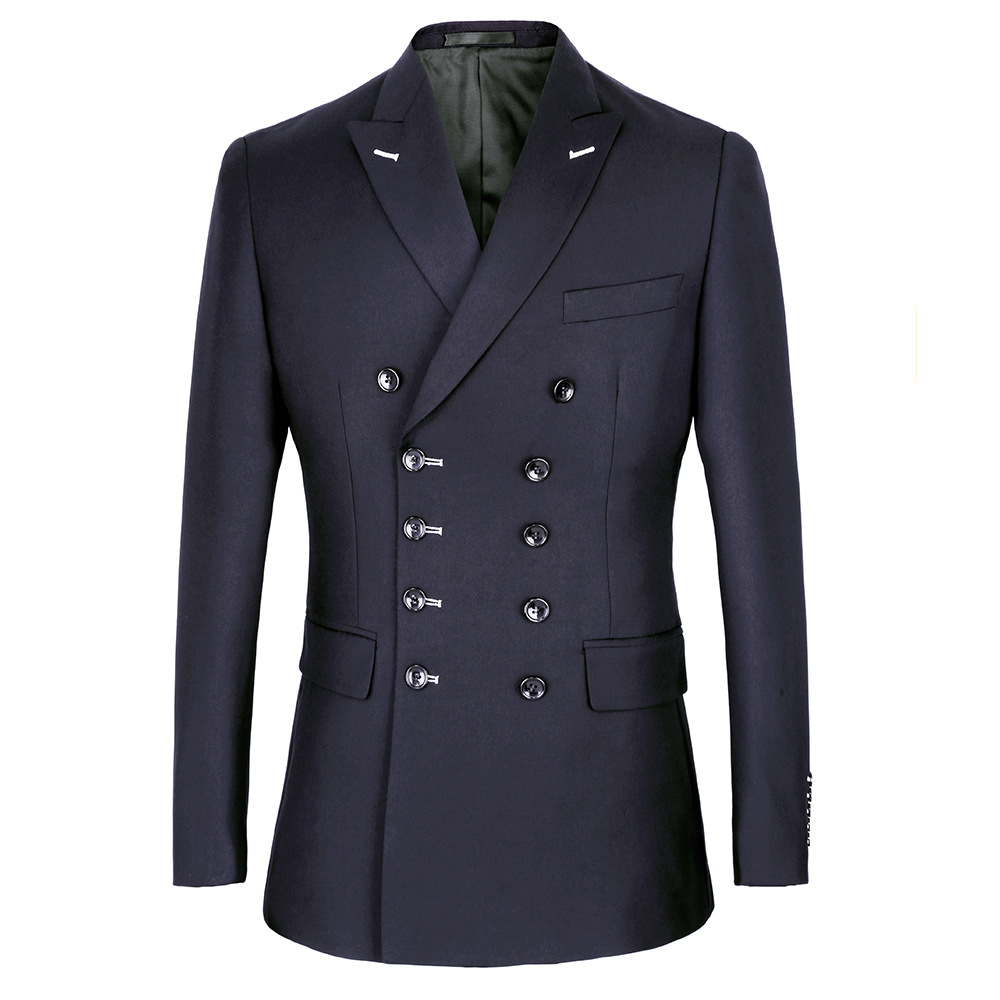 Black Men Suits Slim Fit New Fashion Suit Double Breasted Peak Lapel Navy Blue Wedding Groom Party Prom Skinny Costume