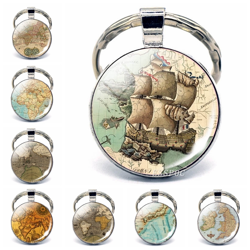Vintage World Map Keychain Seven Continents, Four Oceans World Map Jewelry Glass Cabochon Metal Keyring Gift for Men Women
Vintage World Map Keychain Seven Continents, Four Oceans World Map Jewelry Glass Cabochon Metal Keyring Gift for Men Women