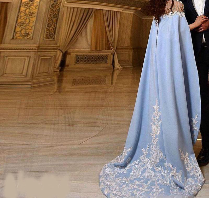 2020 New Sky Blue Fashion Sheath Prom Dress With Cape/Wraps Formal Holidays Wear Graduation Evening Party Pageant Gown Custom Made Plus Size