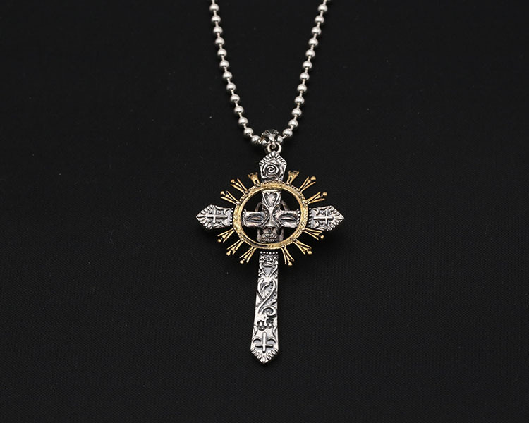 925 sterling silver vintage jewelry American European antique silver handmade punk style skull cross necklace pendants for men women