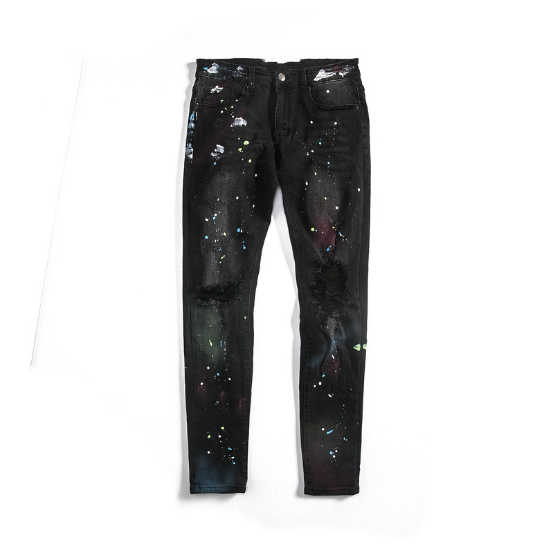 black fog street 1283# Men's holes rivet patch slim skinny ripped jeans Casual trendy painted distressed denim beggar pants, Blue
black fog street 1283# Men's holes rivet patch slim skinny ripped jeans Casual trendy painted distressed denim beggar pants, Blue