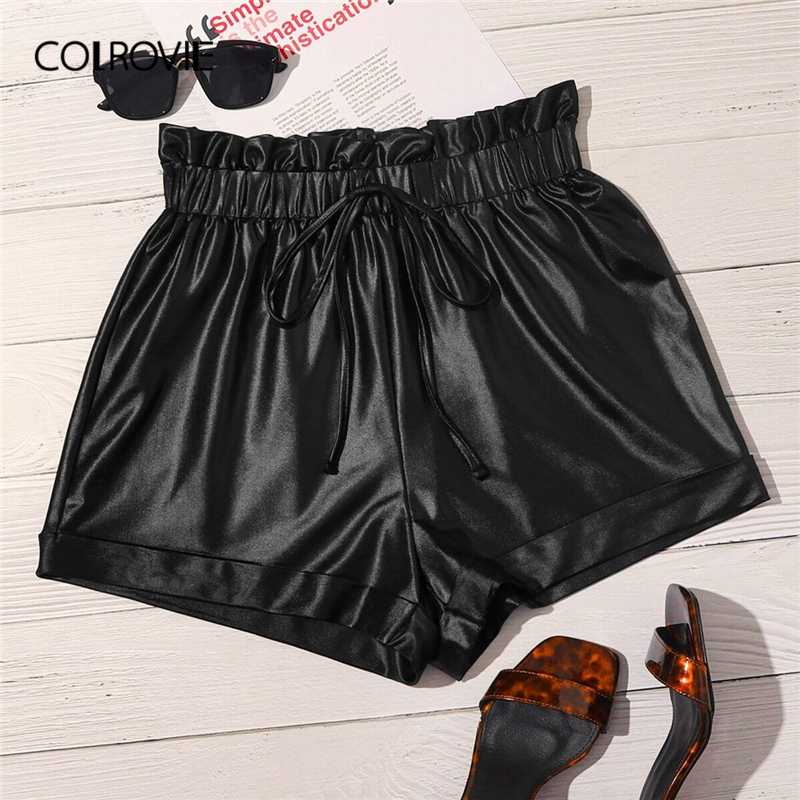 COLROVIE Black Tie Waist Frill Trim Roll Up Hem Leather Look Shorts Women Summer Wide Leg Elastic Waist Solid Glamorous Shorts
COLROVIE Black Tie Waist Frill Trim Roll Up Hem Leather Look Shorts Women Summer Wide Leg Elastic Waist Solid Glamorous Shorts