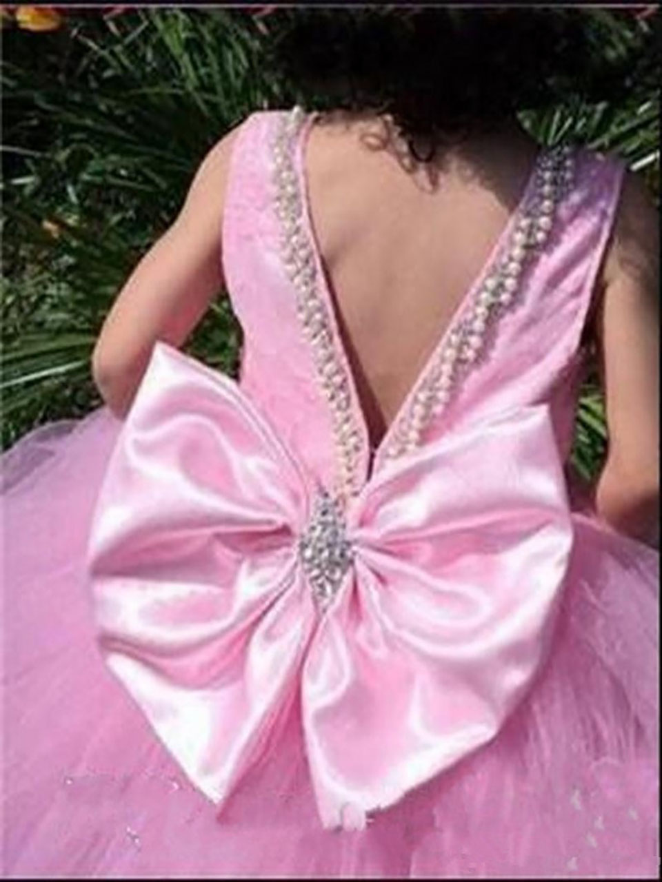 Lovely Pink Flower Girl Dresses O-Neck Ball Gown Tulle Big Bow Appliques Little Girl Pageant Gowns Girls First Communion Dresses