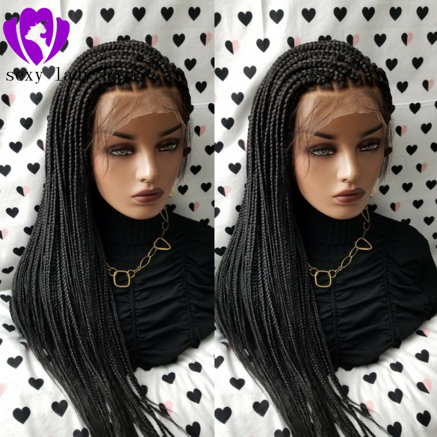 Fully Hand Braided Handmade Braid Wig Lace Front Wigs (box braid) color 1b Black/red/brown for black women