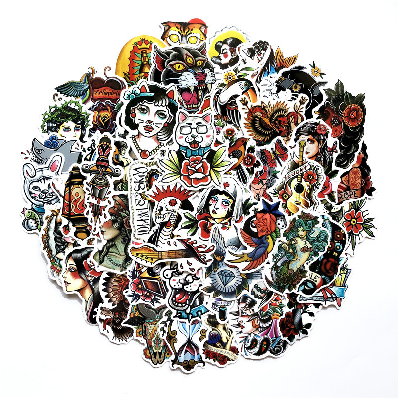 50pcs Vintage Car Stickers No Repeat Comic Cool Sticker Home Skateboard Snowboard Laptop Luggage Motorcycle Guitar Vinyl Waterproof Decals