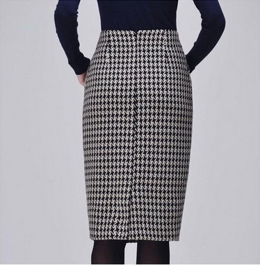 New 2019 Spring Autumn Winter Skirts Women High Waist Woolen Skirt Mid Long Houndstooth Skirt Slim Pencil Skirts Female V191202