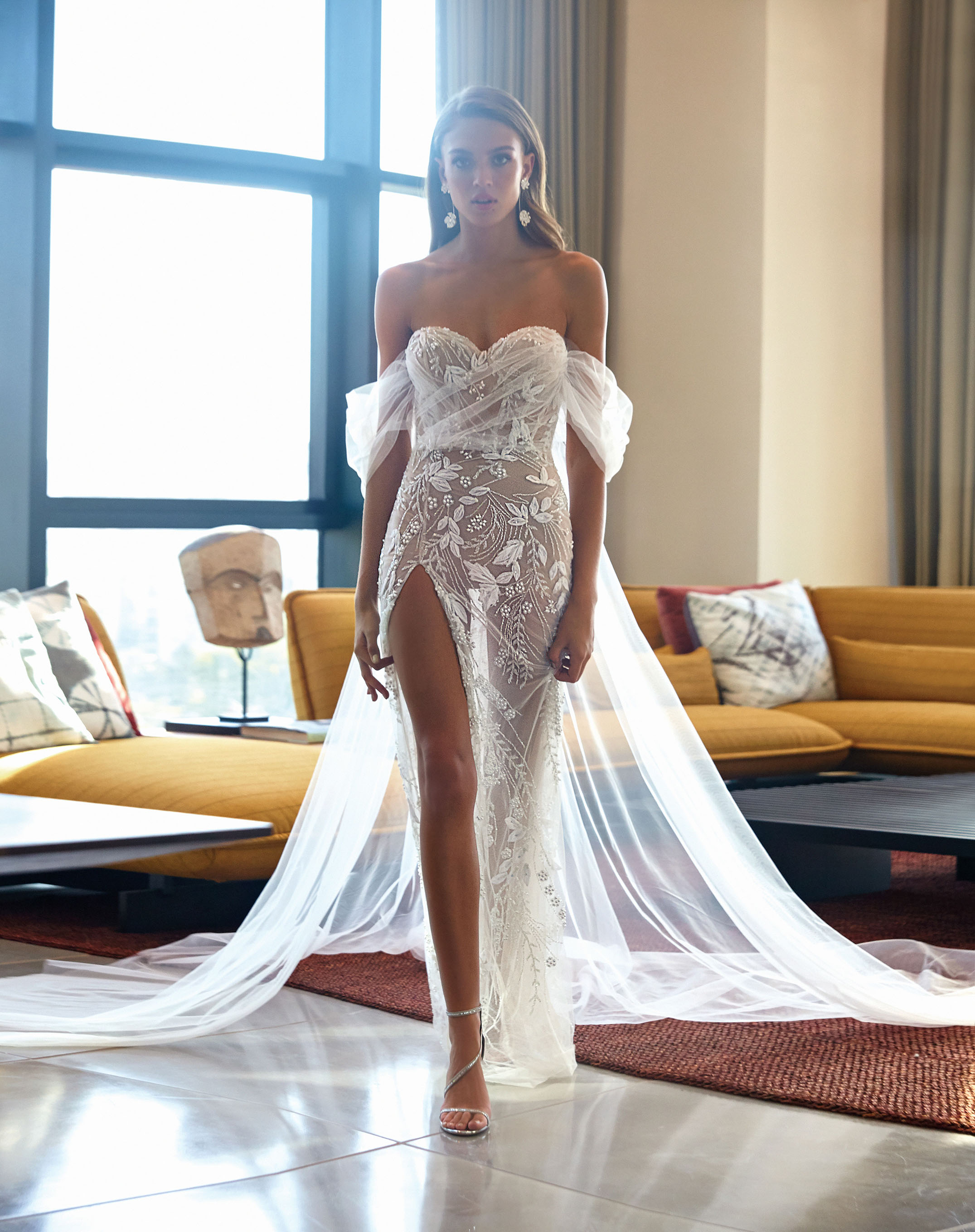 elihav sasson high slit wedding dresses beading illusion sexy mermaid wedding dress off the shoulder beach wedding vestidos de novia