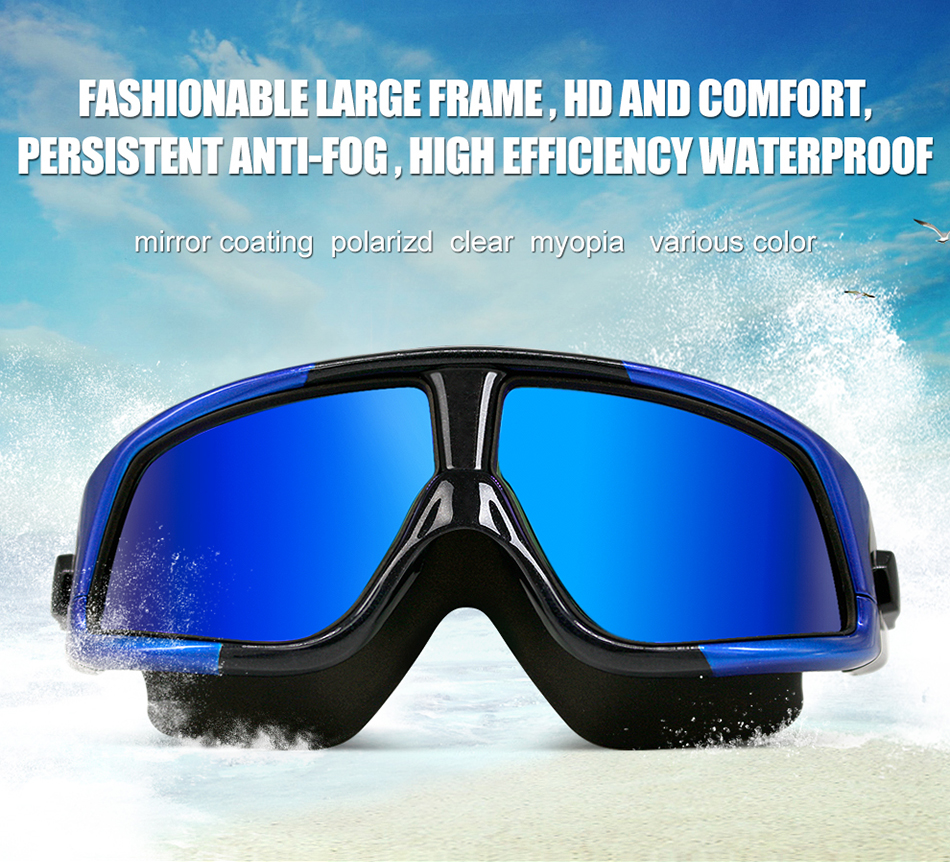 Goggles Swimming Goggles Comfortable Silicone Large Frame Swim Glasses Anti-Fog UV Men Women Swim Mask Waterproof Water Sports286C