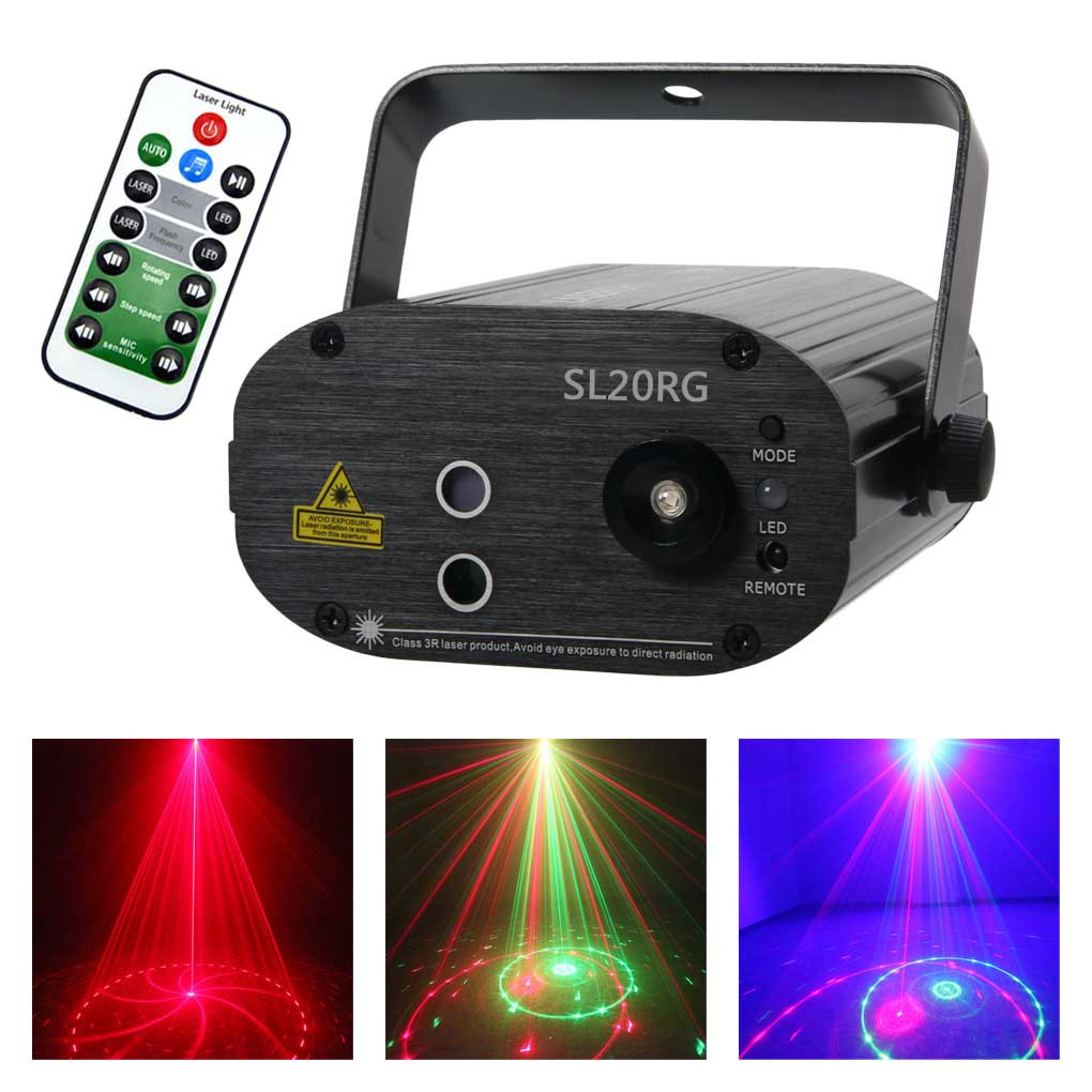 AUCD Remote Mini 20 Red Green Gobos Patterns Laser Lens Effect 3W LED Light Wedding DJ Party Show Club Stage Lighting SL20RG