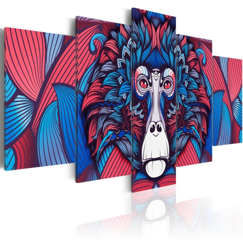 Modern Abstract Animal Funny Color Gorilla Head Oil Painting on Canvas for Living Room Decor Hotel Room Decoration,No Frame