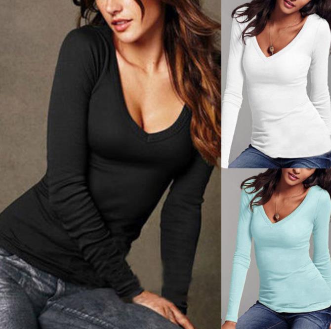 Sexy Women Long Sleeve T-shirt V-neck Slim Fit Warm Autumn Spring Basic T-shirts Tops, White
Sexy Women Long Sleeve T-shirt V-neck Slim Fit Warm Autumn Spring Basic T-shirts Tops, White