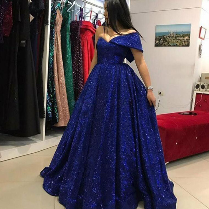 Navy Blue Sequined Evening Dresses One Shoulder A Line Prom Gowns Saudi Arabia Floor Length Party Dress Custom Made