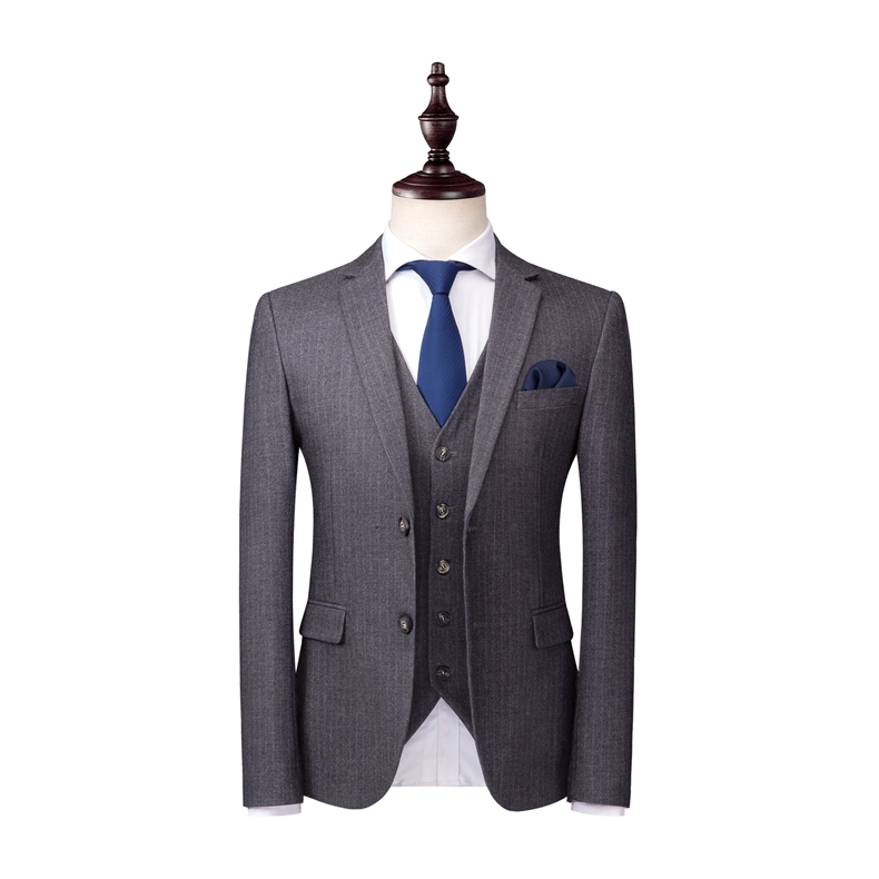Grey Mens Pinstripe Suits British Style Slim Notch Lapel Groom Party Tuxedo Wedding Tuxedos Formal Prom Suit (Jacket+Pants+Vest)