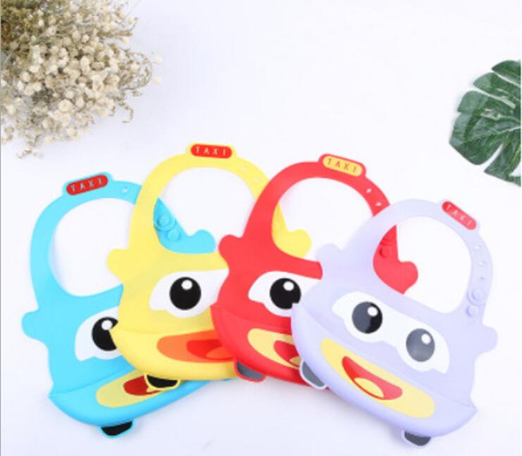 Waterproof Bibs Food Grade Silicone Baby Bibs Easy to Clean Feeding Bib Comfortable Soft Adjustable Baby Bibs cartoon Car Design Bib