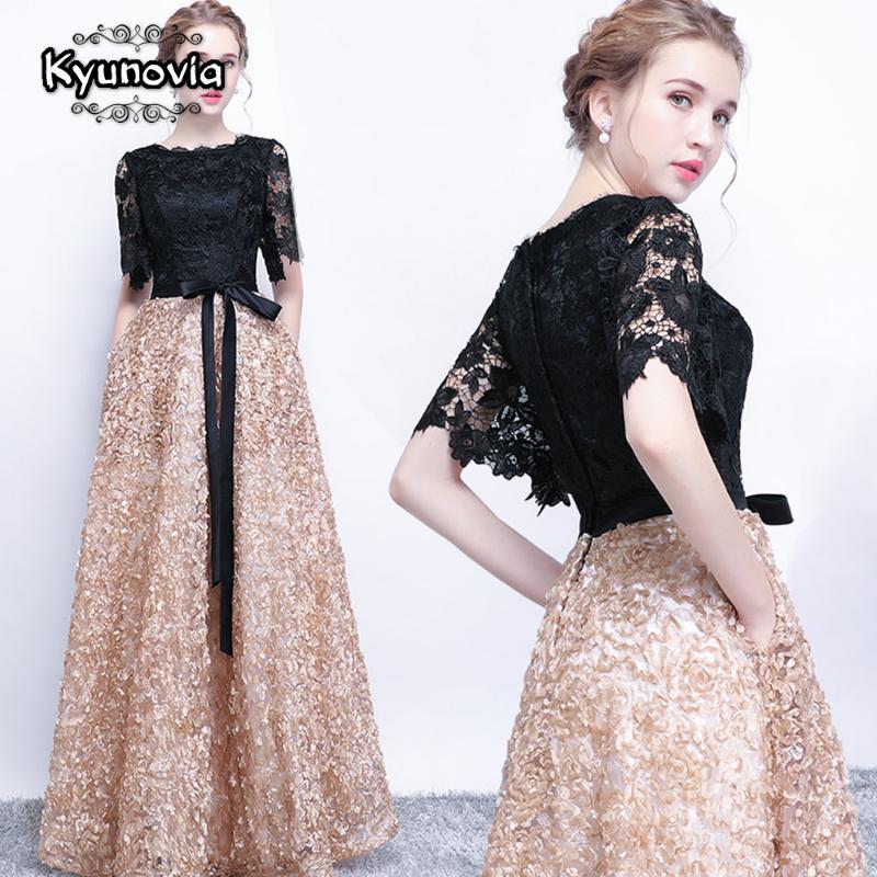 Kyunovia New Black A-Line Lace Long Evening Dresses Half Sleeves Beaded scoop neck long appliques evening dress prom dress E14
Kyunovia New Black A-Line Lace Long Evening Dresses Half Sleeves Beaded scoop neck long appliques evening dress prom dress E14