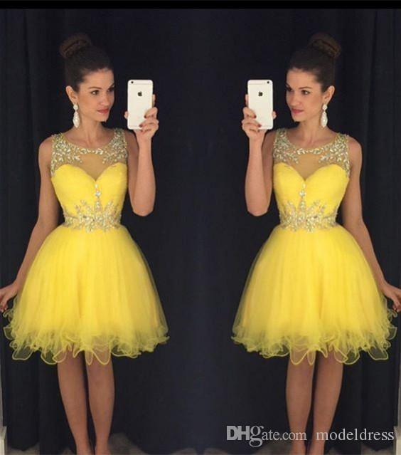 2019 New Yellow Short Homecoming Dresses Sheer Neck Crystals Beads Modest Green Cheap Knee Length Prom Cocktail Party Gowns Real Images, Ivory
2019 New Yellow Short Homecoming Dresses Sheer Neck Crystals Beads Modest Green Cheap Knee Length Prom Cocktail Party Gowns Real Images, Ivory