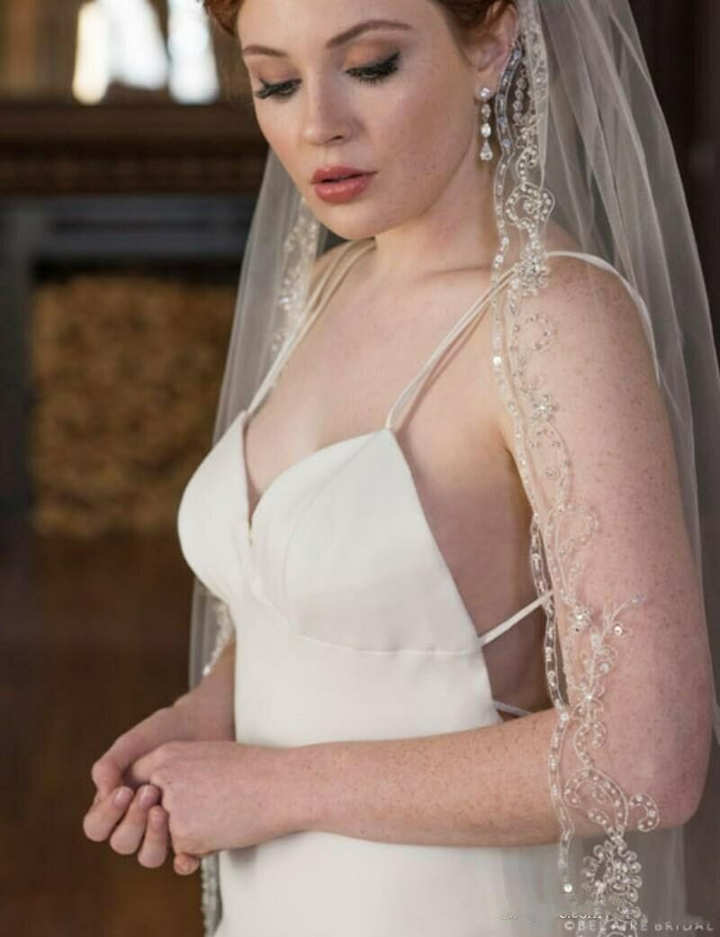 Long Wedding Bridal Veils White Ivory Cathedral 3M Length Luxury Sequins Edge Veil For Women Sparkly One Layer