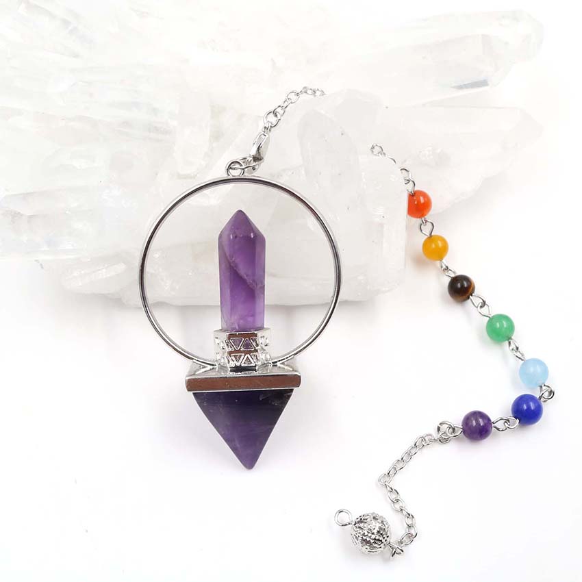 Natural crystal hexagonal column energy pyramid chakra chain spirit decoration pendant men and women Reiki Healing Crystal Pendant Necklace