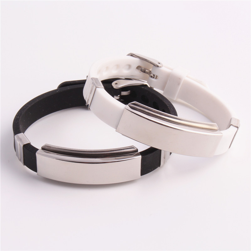 Wholesale- Sport Bracelet for Men Women Stainless Steel Medical Alert ID Tag Wristband Bangles Friendship Gift