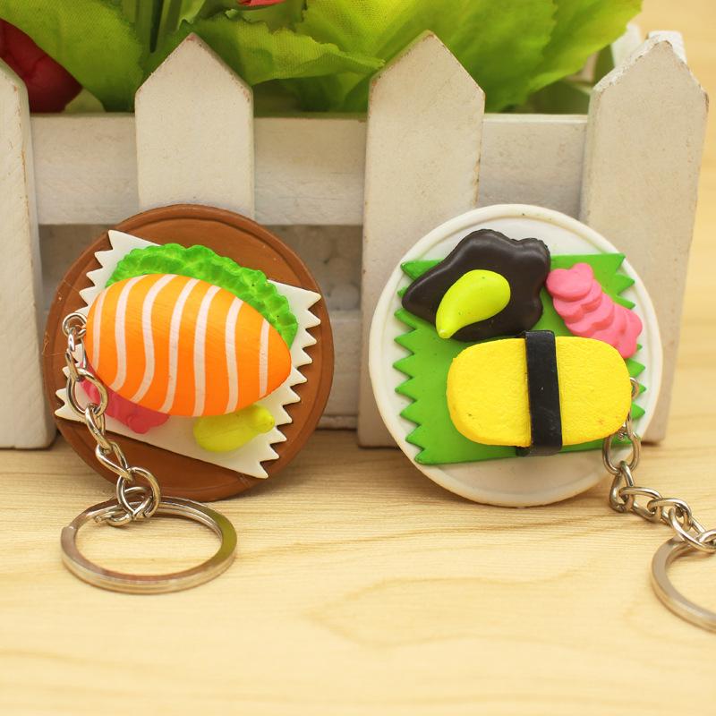 New Style Japanese Cuisine Sushi Salmon Simulation Food Keychain Pendant Mr. Miss Bag Car Key chain Creative Small Gift