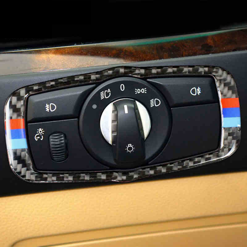 For BMW E70 E71 Interior Carbon Fiber Headlight Switch Buttons Frame Decoration Cover Trim Car Styling Stickers X5 X6 Auto Accessories