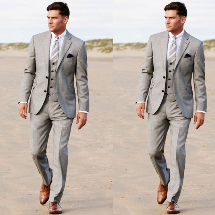 Handsome Men Beach Wedding Outfit Notched Lapel Two Button Groom Wear Tuxedos 2 Pieces Prom Party Blazer Suits(Jacket+Pants)
