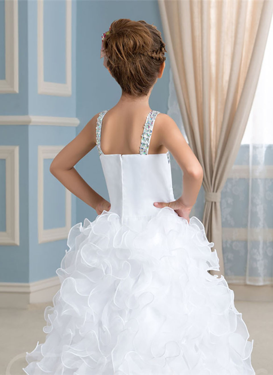 Kids Formal Wear Floor length Girls Ruffle Pageant Birthday party Dresses First Communion Dresses Princess Flower Girl Dress