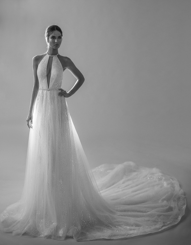 Elihav Sasson A Line Wedding Dresses Halter Neck Beaded Tulle Bridal Gown Custom Made Plus Size Boho Wedding Dress Cheap