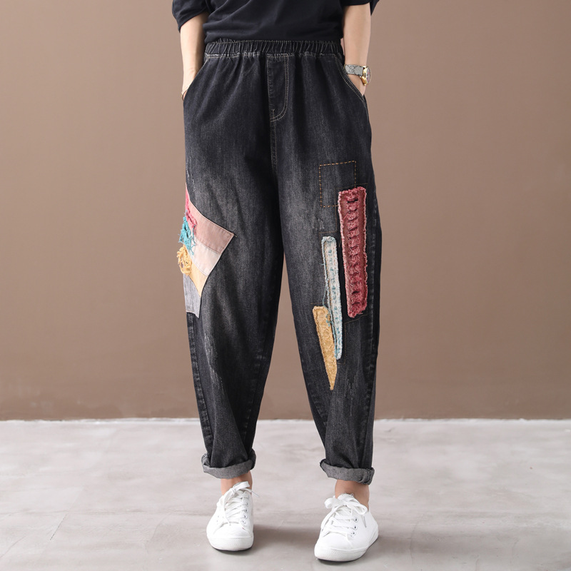 Women Jeans Autumn Winter Large size Loose Denim Pants 2019 New Elastic Waist pocket Patchwork Ripped Casual Ladies Trousers, Black
Women Jeans Autumn Winter Large size Loose Denim Pants 2019 New Elastic Waist pocket Patchwork Ripped Casual Ladies Trousers, Black