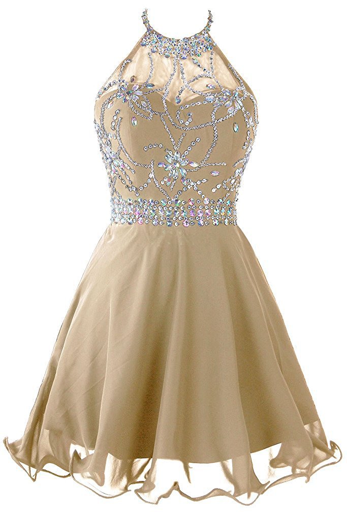 2019 Elegant Scoop Short Chiffon Homecoming Dress Beaded Appliques Prom Graduation Gown Mini Cocktail Party Gown QC1414