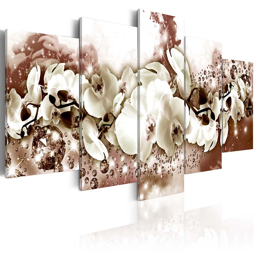 Fashion Wall Art Canvas Painting 5 Pieces Abstract Diamond White Orchid Flower Modern Home Decoration,Choose Color And Size No Frame