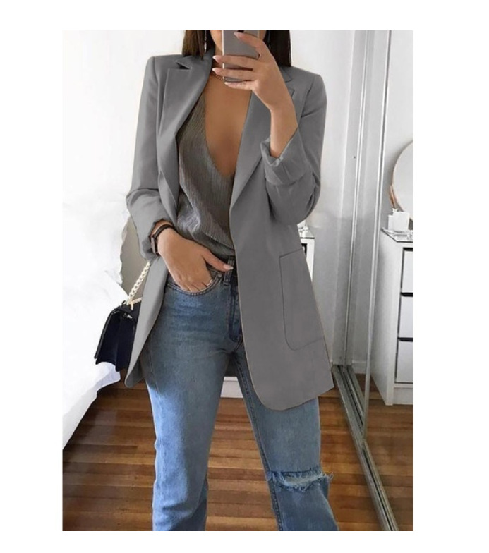Fashion-Autumn Women Casual Slim Blazers Suit Jacket Fashion Lady Office Suit Black with Pockets Business Notched Blazer Coat