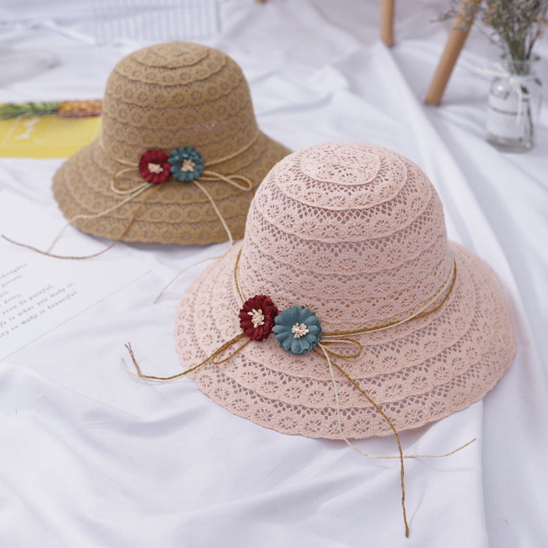 Summer Elegant Foldable Breathable Straw Hat For Women Ladies Cap Foldable Lace Fashionable Beach Sun Hats Solid Hollow