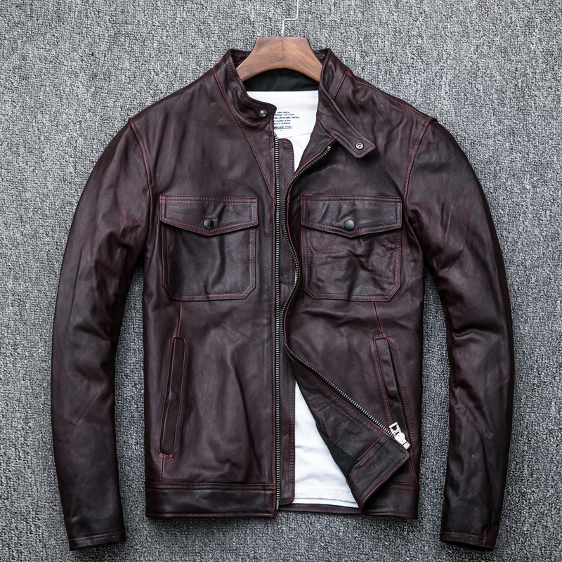 AMEKAJI men leather leather tanned sheep skin graft wine red head layer collar locomotive jacket, Burgundy
AMEKAJI men leather leather tanned sheep skin graft wine red head layer collar locomotive jacket, Burgundy