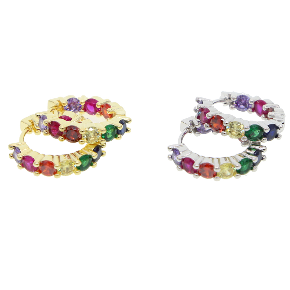 2018 Delicate tiny fashion Jewelry 22 mm rainbow cz hoop earring colorful CZ round circle mini small Earring For cute lovely girl women