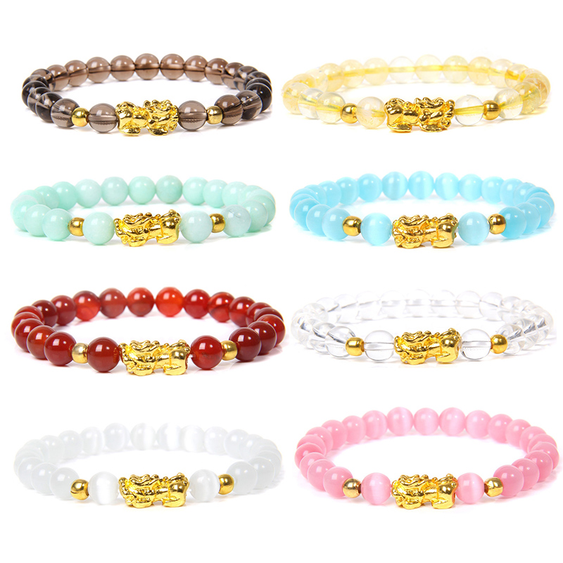 Handmade Natural Stone Beads Bracelet White Quartz Crystal Beads Bracelet Gold Pixiu Charm for Women Lucky Jewelry
Handmade Natural Stone Beads Bracelet White Quartz Crystal Beads Bracelet Gold Pixiu Charm for Women Lucky Jewelry