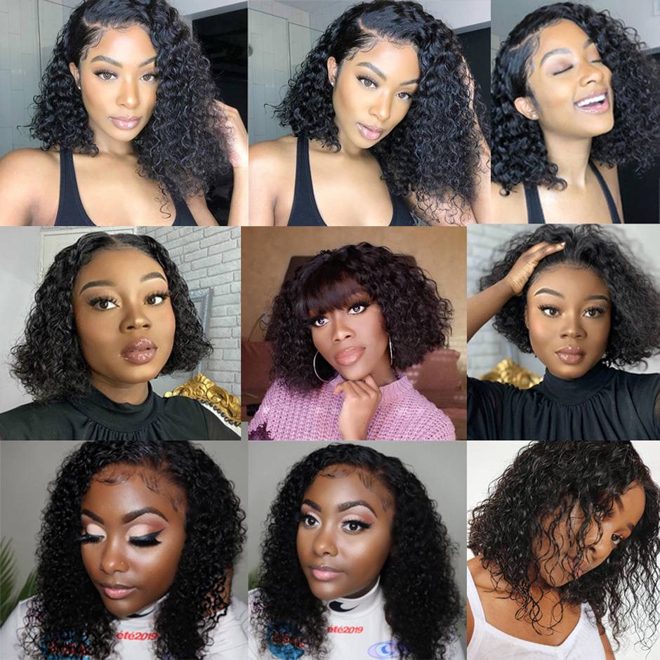 Water Wave Bob Wigs Short Full With Baby Hair Side Part Glueless Lace Front Wig For Women