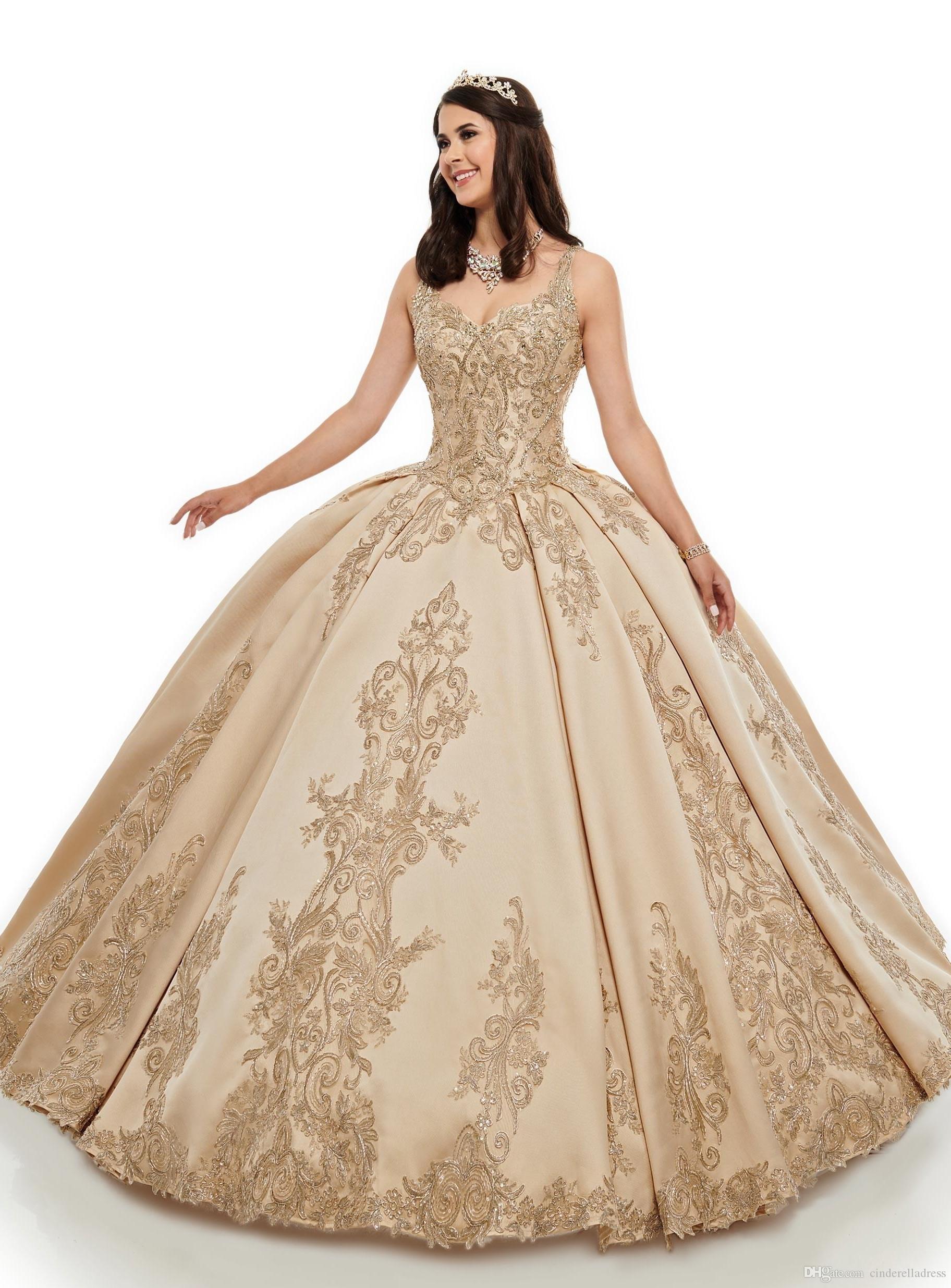 2020 Princess Embroidery Ball Gown Quinceanera Dresses Spaghetti Beaded Keyhole Back Party Pageant Dress For Sweet 16 Girls