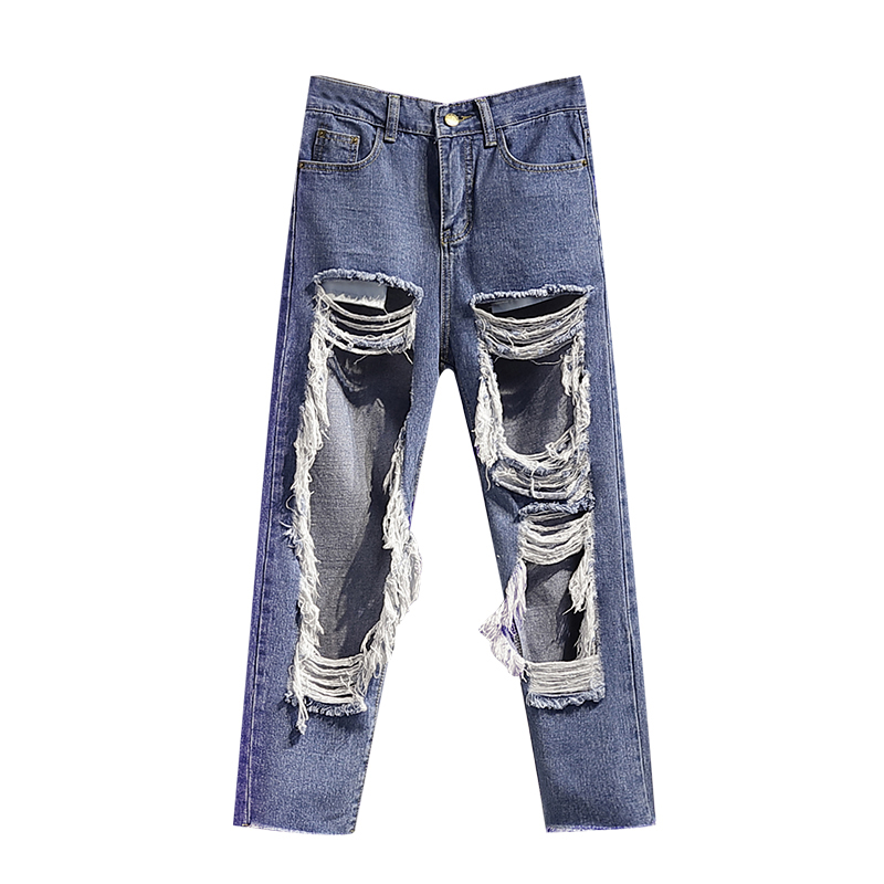 Fashion Women High waist Jeans Hole Jeans Female Streetwear Loose Straight Denim Pants Hip hop Trousers, Blue
Fashion Women High waist Jeans Hole Jeans Female Streetwear Loose Straight Denim Pants Hip hop Trousers, Blue