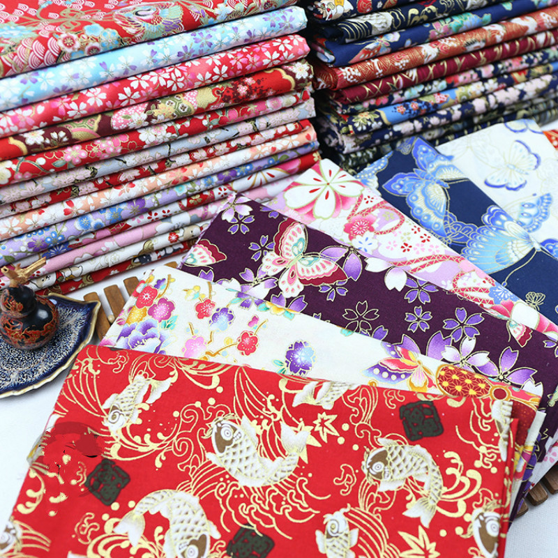 Width 57" Japanese Style Bronzed Printed Pure Cotton Brocade Fabric Cheongsam Chinese Hanfu Clothing Material Diy Bag Cloth