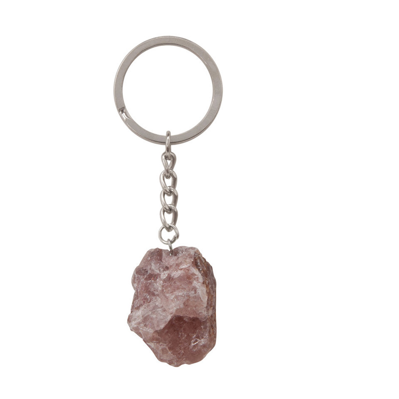 Hot Selling Natural Gemstone Pendant Keychain Men Womens Lucky 25-30mm Jade Quartz Amethyst Car Keyring Jewelry