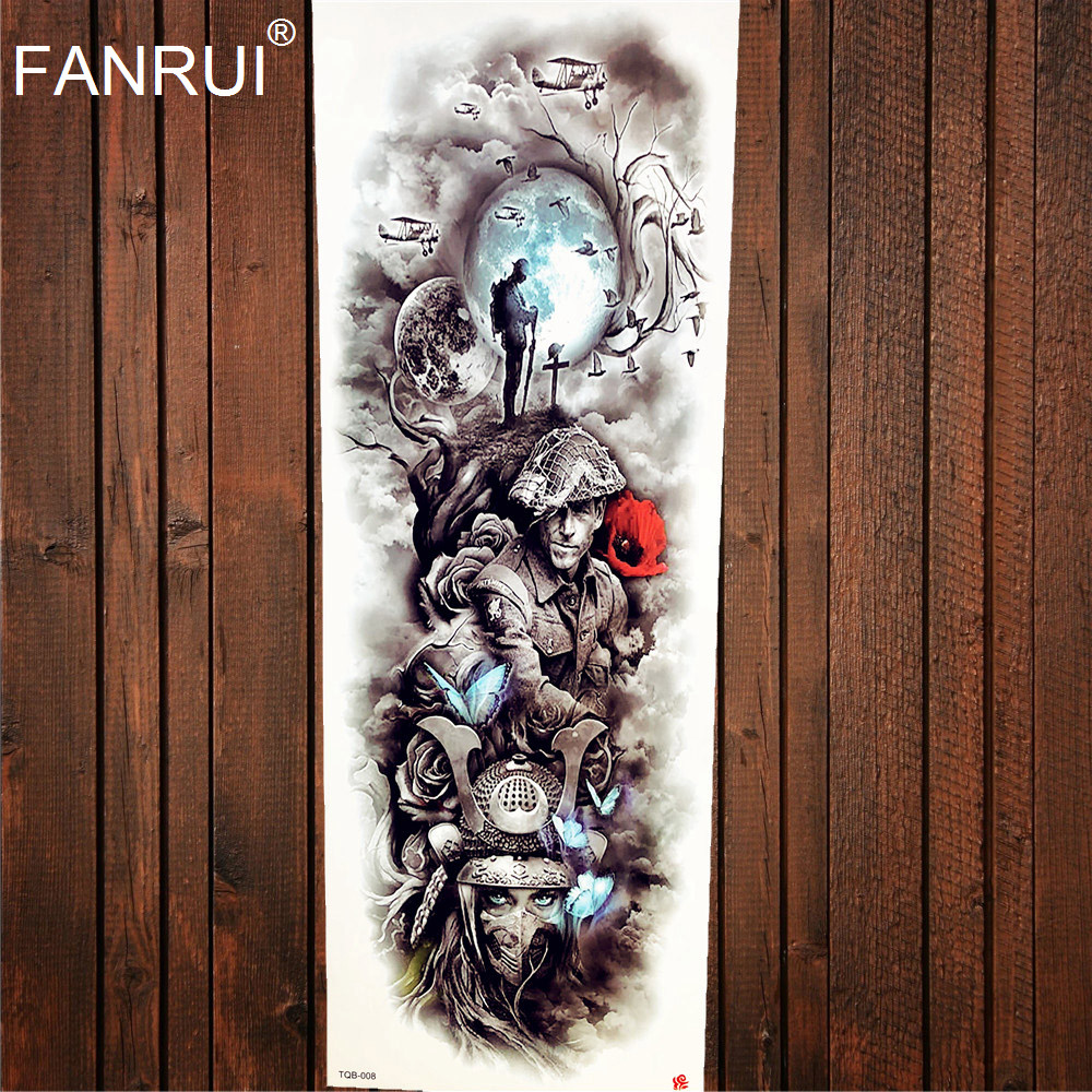 Army Warrior Soldier Black Temporary Tattoo Stickers For Men Full Body Art Arm Sleeve Tattoo 48*17CM Large Waterproof Tattoo Girl
