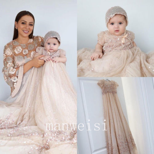 Unique 2019 Christening Gowns Crystal Infant Toddler Antique Vintage Baptism Dresses With Bonnet First Communication Dress